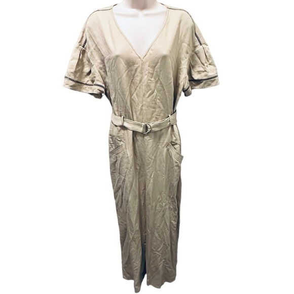 PEARL By Lela Rose Linen Tencel Blend Jumpsuit Belted size 10 - Picture 3 of 10